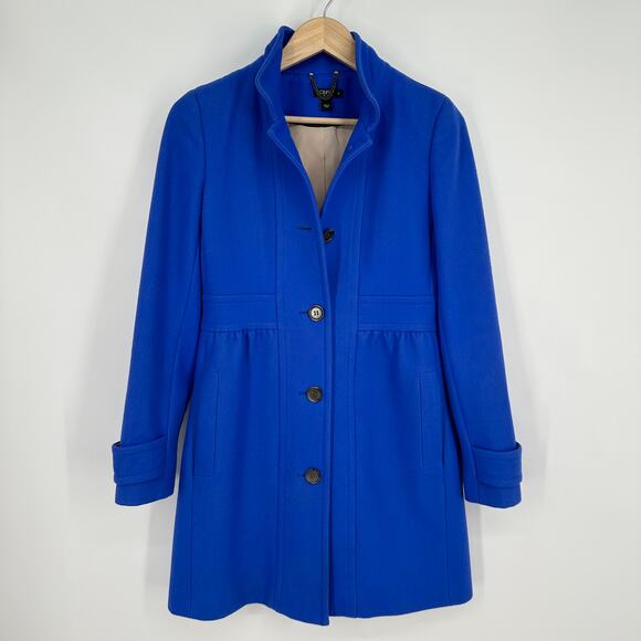 J. Crew Skirted Dress Coat Button Front Long Wool Blend Peacoat Jacket Lady Day - Picture 2 of 12